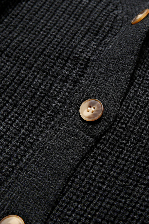 Bishop Sleeve V-Neck Drop Shoulder Button Front Knit Cardigan Sweater